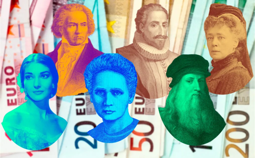 Marie Curie, Leonardo da Vinci y Miguel de Cervantes aparecen entre los candidatos para protagonizar la próxima generación de billetes de euro.webp